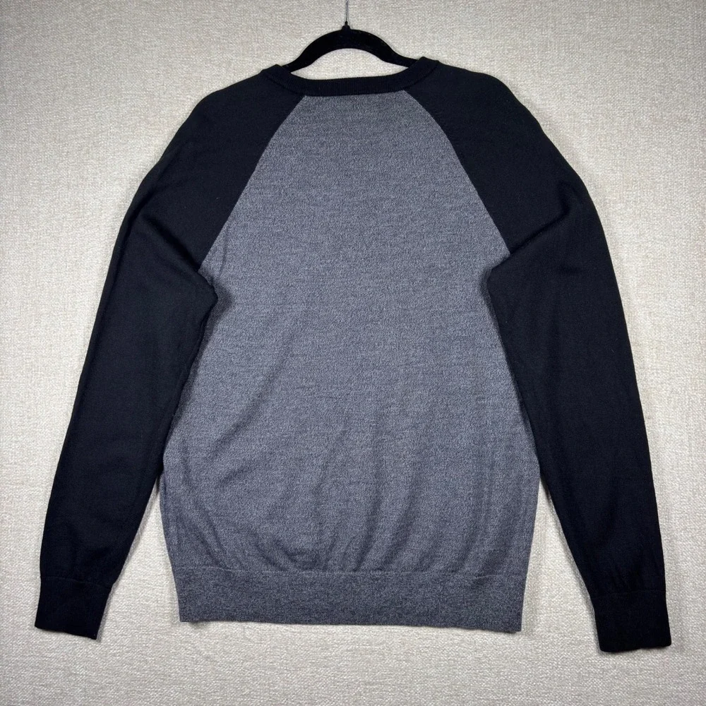 Banana Republic Mens Baruffa Merino Wool Sweater L Gray Black Raglan Crewneck